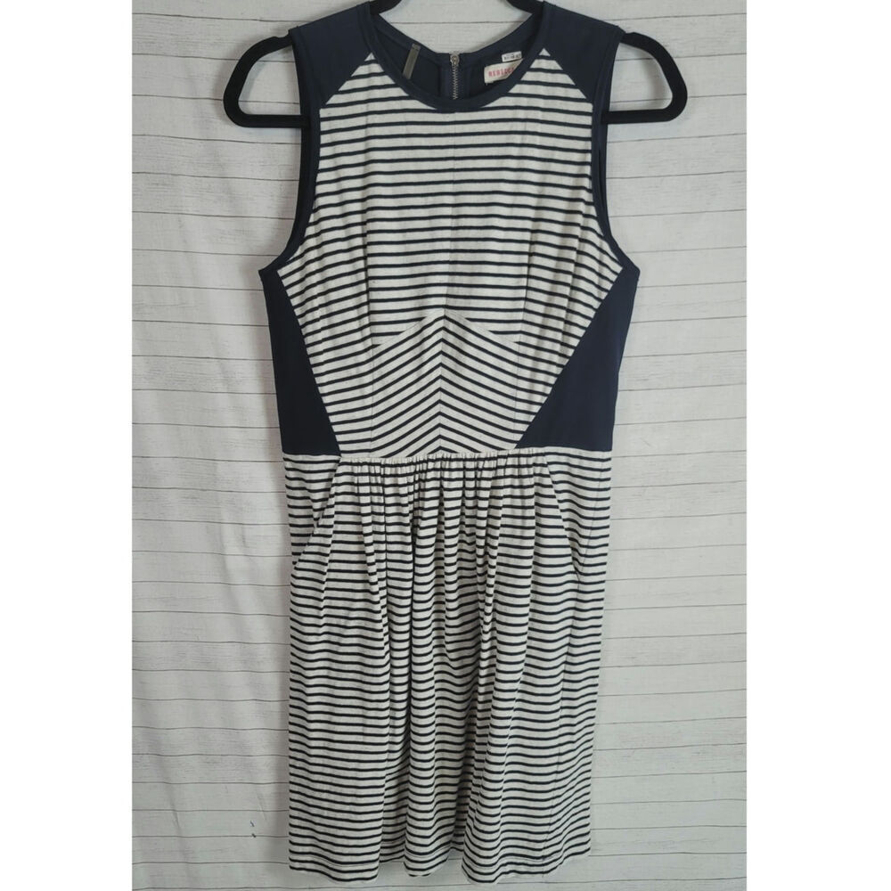 Rebecca Taylor Silk & Linen Blend Striped Dress in Navy Stripe, sz Medium